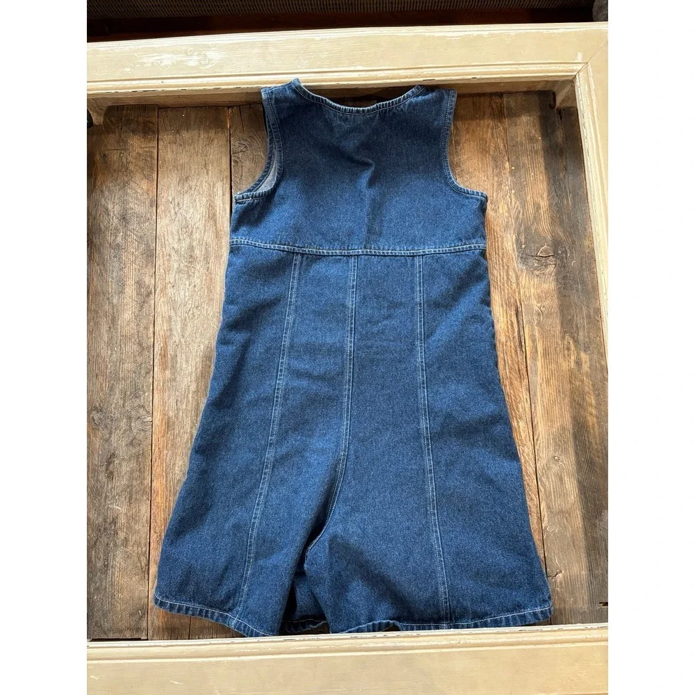 Badge Vintage Denim Romper Embroidered Flowers‎ Blue Girls Size L 14